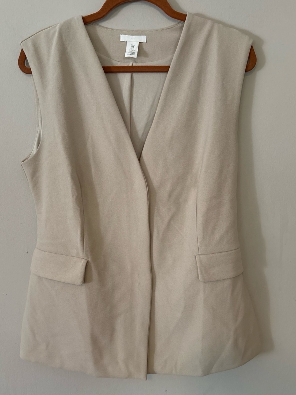 H&M Beige Sleeveless Tailored Blazer Vest Waistcoat Women Size Medium